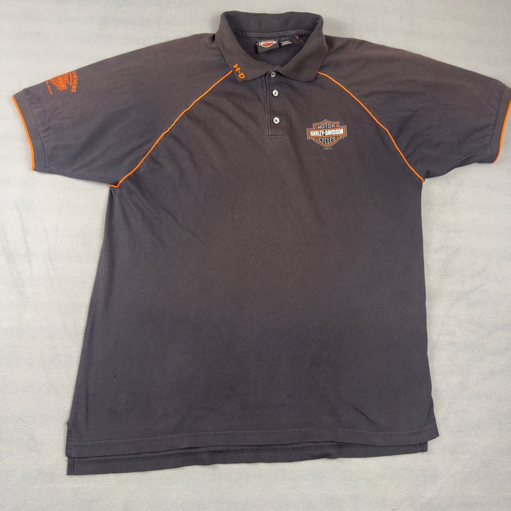 Harley-Davidson Mens Polo Shirt Black Orange Four Corners Farmington NM 2004 L